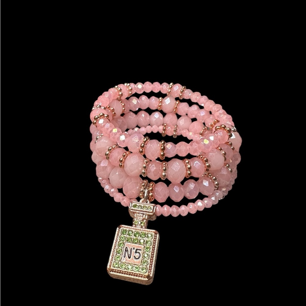 Pink Beaded Memory Bracelet with Perfume Bottle Charm - Picture 10 of 10